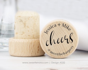 Personalized Wood Wine Stopper – Custom Wedding Favor, Cheers Design