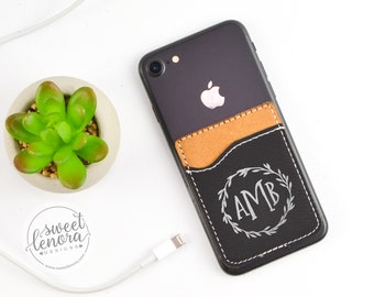 Cell Phone Card Holder | Personalized Cell Phone Wallet ID Holder | Credit Card Holder | Custom Monogram | Stick On Card Holder