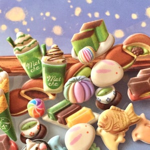 62 matcha green tea food puffy sticker green tea themed dessert snack mini traditional Japanese food party deco planner sticker craft gift