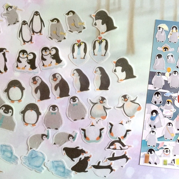 40 cartoon penguin stickers emperor penguins Antarctica wildlife giant penguin fossil Penguin themed Happy penguin party Penguin lover gift