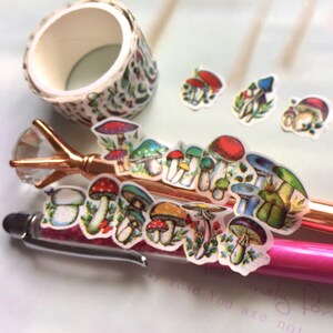 200 pegatinas washi temáticas de setas cinta Planta de otoño amanita muscaria viaje hongo salvaje Etiqueta de seta comestible Shiitake Icono de ilustración