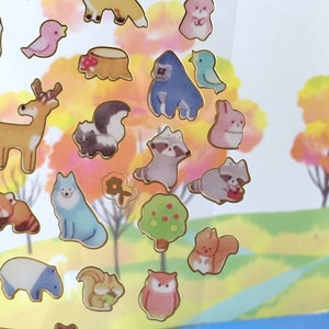 entzückender Tier Sticker Waldtier Waschbär roter Panda Hase Eichhörnchen Wolf Braunbär Eule Vogel kleiner Baum Minitier Aufkleber Geschenk