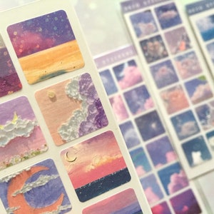 4 vellen 48 sprankelende lucht landschapsstickers luchtfoto kleurrijk blauwe lucht regenboog maan natuur landschap schattig wolk mini huisdecor ambachtelijk cadeau