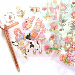 lot de 4 stickers fille de la ferme dessin animé vache ferme faisant du pain Orachard anime fille de la bande dessinée agriculteur de la campagne agenda gros sticker cadeau déco