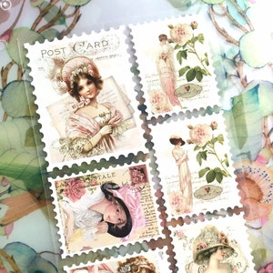 18 vintage mädchen retro blumen aufkleber klassiker blumensammlung vogel pflanzen hübsches mädchen zeichnungen frau portrait siegel stempel siegel geschenk