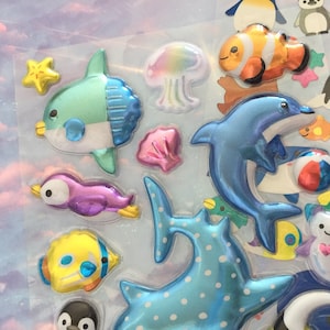 super cute sea animal sticker tropical fish sealion ray fish sea seal whale dolphin ocean sunfish cartoon fish world decor 3D sticker gift