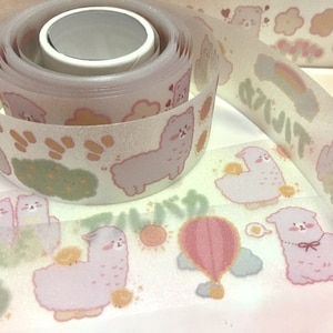 Fita decorativa de desenho animado de alpaca, animal de fazenda aconchegante, alpaca branca, cordeiro preguiçoso, eu amo alpaca, cordeiro gordo, lhamas, adesivo transparente