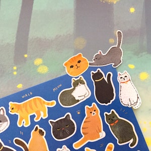 cartoon pet cat sticker cute black cat brown cat mini cat bell cat head kitten cat label cat lover diary journal cat planner sticker gift