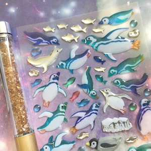 Pingüino antártico pegatina epoxi pingüino azul mini pingüino del Polo Sur Rey Pingüino nadando pingüino dibujos animados bebé pingüino decoración pegatina regalo