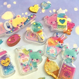 Teddy bear ice cream bar sticker foodie bear colorful ice cream snack mini gummy bear rainbow candy buffet melting cream epoxy sticker