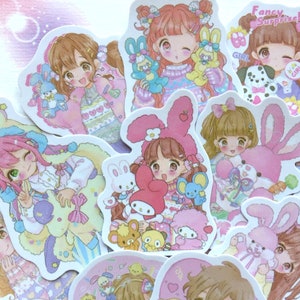 my favorite Toys sticker Cute comic girl Childhood rabbit toy teen girl pet cat fancy Costume dress cartoon buddy girl diary label gift