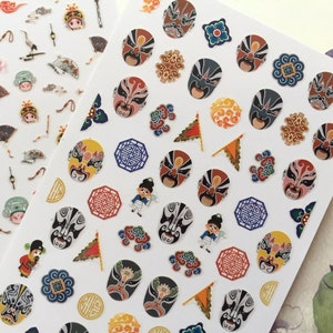 130 süße Operngesichtsaufkleber chinesische Opernmasken-Nagellack-Aufkleber super mini bunte Opernmasken-Operaennägel-Konfetti;