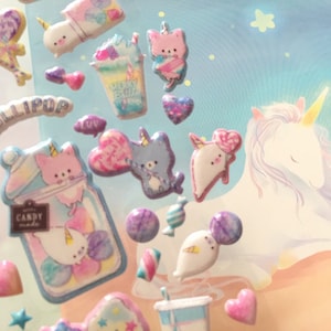 unicorno gatto foca marina adesivo narvalo zucchero filato mini bevande ghiacciate caramelle a forma di cuore carino fiaba caramelle vaso decorazione adesivo gonfio regalo