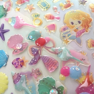 Sirène princesse Coquillage de mer coloré Trésors de mer bijoux sirène sur le thème fantaisie monde sous-marin bulle perle autocollant bricolage artisanat cadeau
