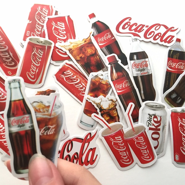 24 Cola-Cola-Aufkleber, Cola-Sammlung, Diät-Cola, Dosen-Cola, Mini-Cola-Thema, Eisglas, Tasse Cola, klassische Flasche Cola, Symbol, Dekor, Papier, Geschenk