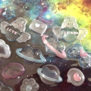 50 superdikke epoxystickers ruimtekonijn Liefde planeet buitenaards konijn schattig konijntje knop sticker diy konijn thema hars epoxy ambachtelijk cadeau