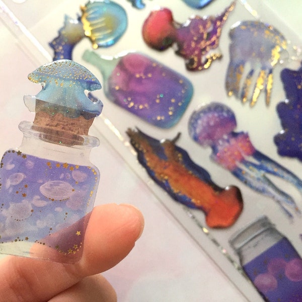 mini jellyfish sticker glowing jelly fish rare jellyfish pretty jellyfish in a bottle epoxy sticker mini sea animal ocean world decor gift