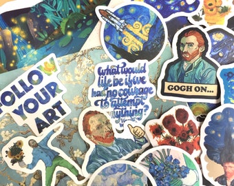 50 van Gogh pintura pegatina van Gogh Vincent van Gogh pinturas temáticas van gogh retrato estrellado noche decoración etiqueta etiqueta regalo bellas artes