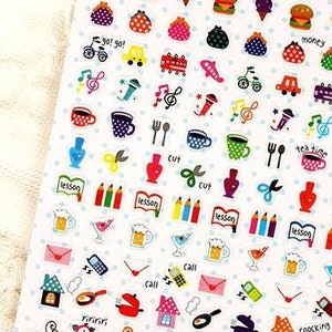 Vita felice vita colorata mini vignetta icona, shopping tea time sticker quotidiano pianificatore Filofax, pianificatore personale