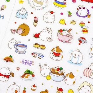lindo conejo pegatina set 6 hojas encantador conejito pegatina de dibujos animados conejo planificador pegatina mascota monstruo conejo divertido conejo gordo icono del diario de dibujos animados