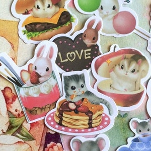 35 autocollants mignons de nourriture pour animaux de compagnie lapin chat adorable animal de compagnie hamster écureuil autocollant de flocons de crêpes lapin dessert cartoon animal sticker set