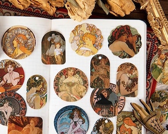 45 Alphonse Maria Mucha sticker Mucha art nouveau classic Canvas Artwork Print famous mini fine art printing sticker masterpiece gallery