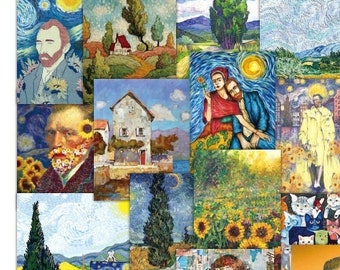 50 pegatinas de cuadros de Van Gogh, colección de Van Gogh, minicuadros temáticos, retrato de Van Gogh, noche estrellada, decoración artística, etiqueta adhesiva, regalo de bellas artes