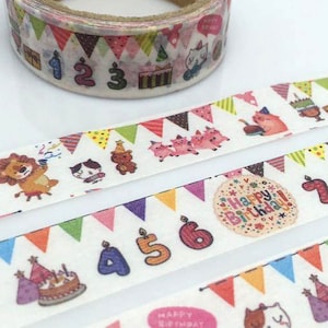 Kids Verjaardagsthema washitape dier verjaardagsfeestje decoratie tape sticker cartoon kaars Gelukkige verjaardag 1 2 3 4 5 6 7 8 9 nummer kaars!