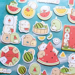 kawaii autocollant pastèque animal, animal familier de bande dessinée paresseux version japonaise mignonne autocollant monstre alimentaire