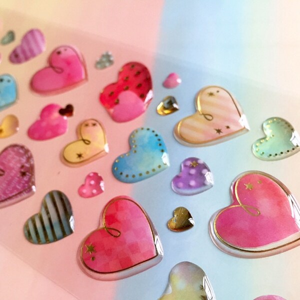 sweet heart Sticker lovely heart colorful heart Epoxy sticker fancy heart pattern heart shape sticker scrapbook gift