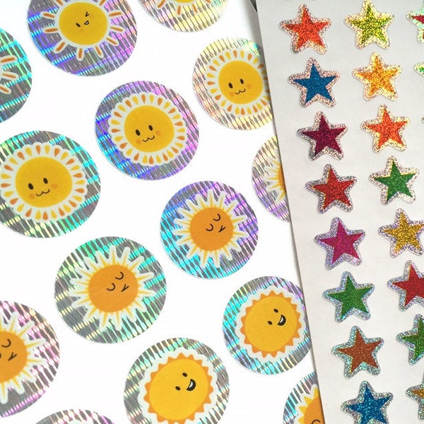 sun star sticker glitter star shimmer star shinny sun hologram star mini sticker colorful sticker star label diary Planner sticker gift