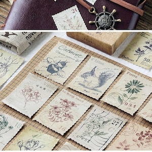 45 vintage postzegel sticker veld &Bos antieke bos tekening botanische boom Bloem dier bos schat postzegel collectie