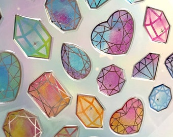 Big Diamond sticker Diamond shape diamond pattern epoxy sticker colorful rainbow gemstone Jewelry diamond mysterious stone mixed media decor