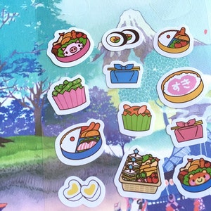 Autocollant de nourriture de pique-nique, Sushi boîte à lunch autocollant japonais mignon d'aliment de bande dessinée de nourriture