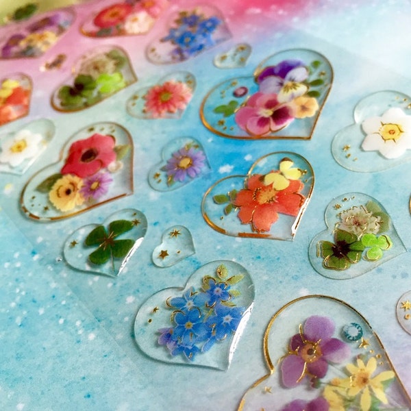 beautiful flower heart sticker pressed flowers pattern Epoxy sticker ooak resin jewellry charms necklace jewelry Pressed Flowers gift