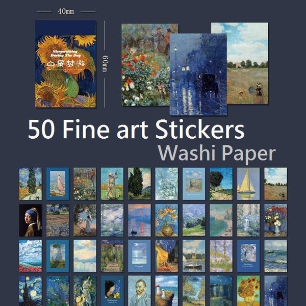 50 masterpiece fine art stickers book mini classic painting collection miniature art van Gogh Monet picasso fine art project paper gift