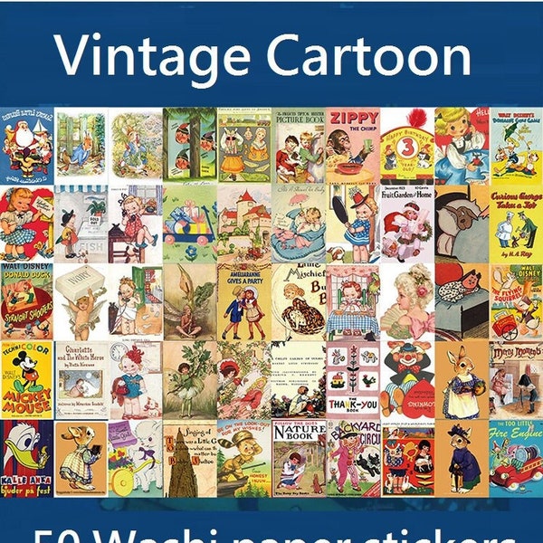 50 vintage cartoon stickers old cartoon book retro cartoon collection macrominiature books miniature book DIY art project cute paper gift