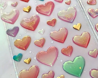 fancy Red heart sticker pastel heart Epoxy Sticker glitter heart pink heart 3D heart label heart sticker DIY heart jewel heart decor gift