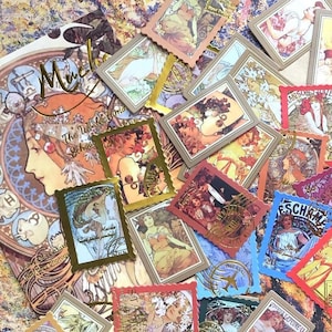 40 adesivi di opere d'arte di Alphonse Maria Mucha mini Mucha art nouveau Capolavoro d'arte pianificatore arte proiettile diario notebook arredamento adesivo regalo