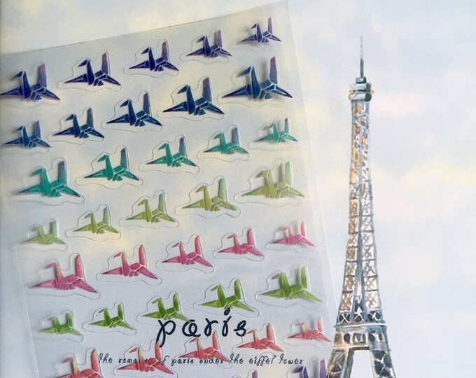 Origami Cranes Wish Sticker Paper Bird Deco Sticker One Etsy