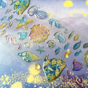 Meer Welt Aufkleber, schöne seemuschel Qualle Seepferd Epoxy Aufkleber, Aufkleber kleine Goldfische tiefblaue Meer Fantasie Unterwasser