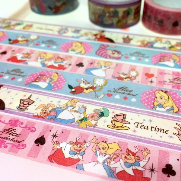 3 rouleaux 5M Les aventures d’Alice au pays des merveilles washi tape dessin animé Alice au pays des merveilles conte de fées classique princesse lapin monde magique décor