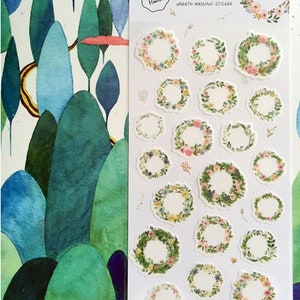 Mini Blumenkranz Blumenkranz Lorbeerkranz Dekor grün Blatt runder Aufkleber für Planer und Kalender Aufkleber