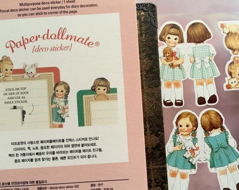 cute index sticker girl diary sticker adorable toddler little girl Paper doll mate retro toy vintage toy pocket note sticker paper gift