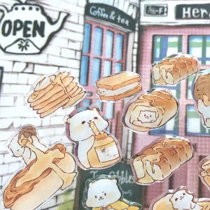 Adesivo per amanti del pane al miele, orso bianco, buongustaio, cartone animato, mini pane, pancake, barattolo di miele, personaggi super carini, adesivo epossidico polare, carta fai da te.