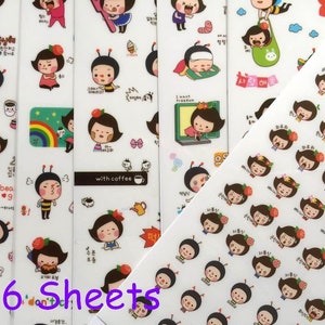 6 sheets cartoon sticker honey bee cartoon cute planner sticker emoji dating diary sticker flower girl honey bee daily life cute sticker set