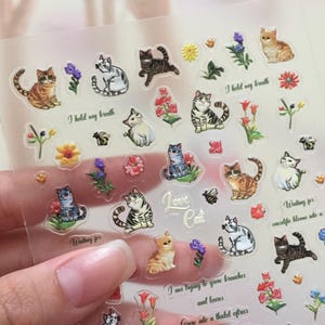 45 adorables autocollants pour ongles de chat 3D chat pour animaux de compagnie nail art autocollant printemps chat super mini chaton jouet maison maison de poupée décoration artisanat en relief