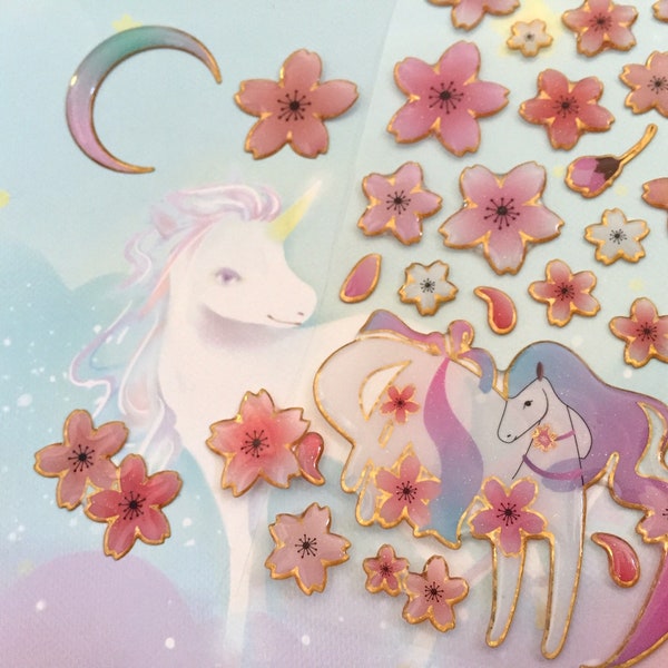 Cherry Blossom hourse epoxy stickers Sakura blossom moon fairy tale little pony Japan national flower icon DIY easy flower craft decor gift