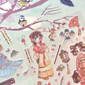 4 folhas de adesivos de menina antiga versão fofa menina adolescente asiática vintage adorável beleza bonita história em quadrinhos ícone de princesa chinesa diário artesanato decoração