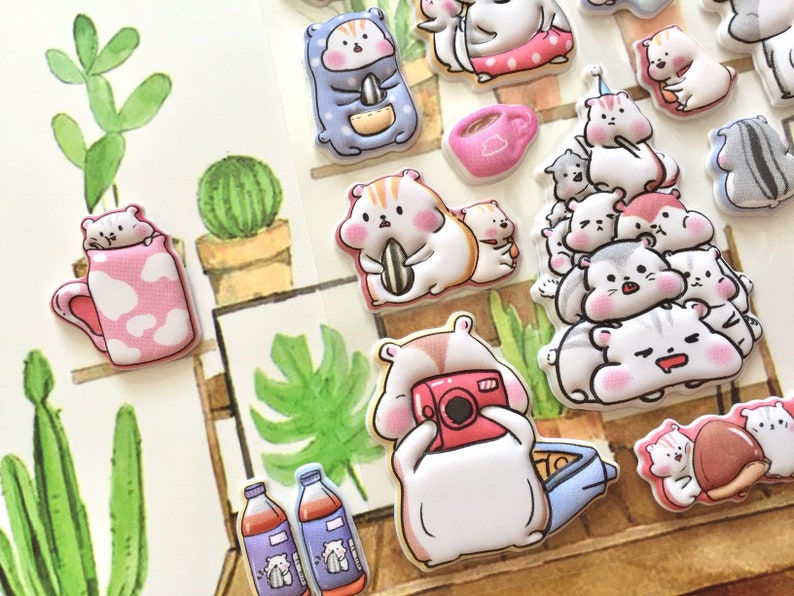 cartoon hamster sticker super lindo hámster familia encantador animal del bosque Castaño jerbo conejillo de indias hámster amante de la decoración de regalo imagen 1